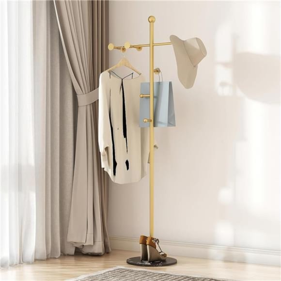 Gold Coat Rack, Modern Metal Coat Racks Free Standing with Natural